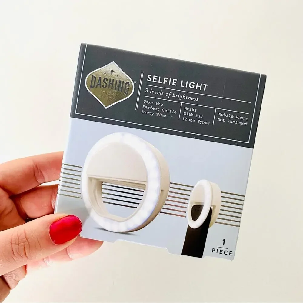 NEW IN BOX DASHING White Ring Light Selfie Clip On Cell Phone Accessory